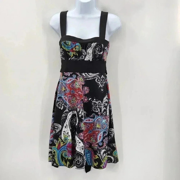 Speechless Black Paisley Floral Multicolor Print Sleeveless Mini Dress Small - Picture 1 of 4